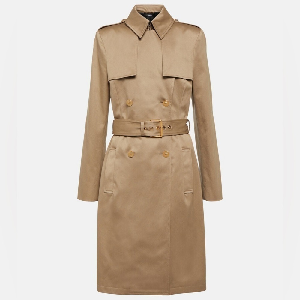 VERSACE Gabardine Belted Double Breasted Trench Coat Size 42 $3025 NWT